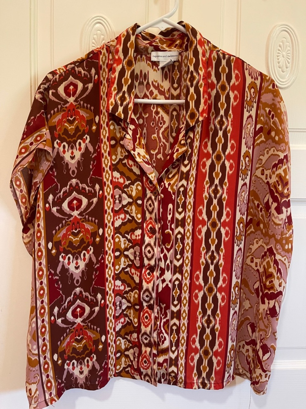 cupcakes & cashmere Red and Brown Ikat-Stripe Blouse